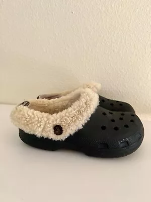 Crocs Mammoth Luxe Lined Classic Clogs Black/Brown Shearling Lined Womens Size 6 • $14.99