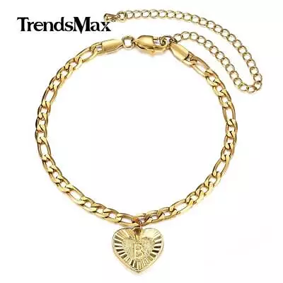 5mm Gold Plated 26 Letter Anklet Bracelet Stainless Steel Figaro Link Foot Chain • $8.99