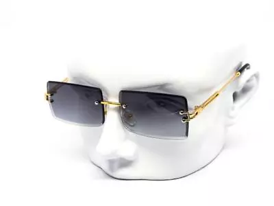 Men Vintage Rimless Small Rectangular Gold Frame Dark Blue Lens Tint Sunglasses  • $11.99