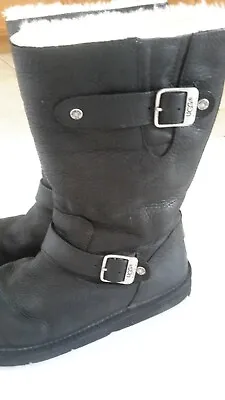 $79.99 • Buy UGG Australia Womens US 8 Kensington Black Leather Boots/Buckles Moto Style 