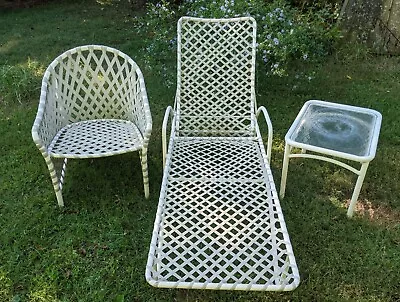 Vintage Brown Jordan White Vinyl Outdoor Patio Furniture Set Lounger Chair Table • $444