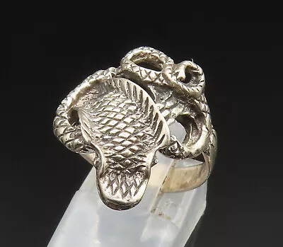 925 Sterling Silver - Vintage Sculpted Textured Cobra Snake Ring Sz 9 - RG24978 • $49.81