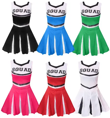 Adult Cheerleader Costume Cheer Leader Outfit Squad Fancy Dress High School  • £14.99
