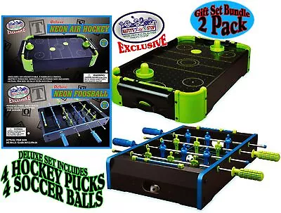 DLX Wooden Mini Tabletop NEON Air Hockey & Foosball (Soccer) • $59.95