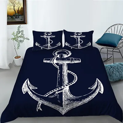 Nautical Theme Comforter Cover Set Anchor Print Luxury Bedding Set，Bed Sets • £35.99