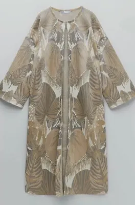 Zara Jacquard Knit Kimono Coatigan Cardigan Limited Size L Gold New Tag • $92.49