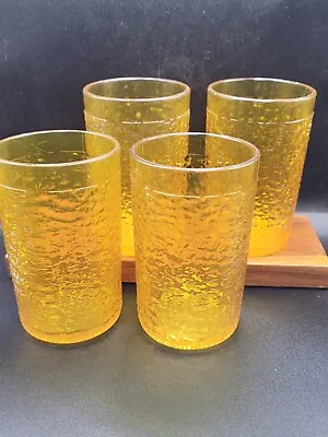 Vintage MCM Resturant Drinking Glasses Set Of 4 12 Ounce Yellow Tumblers Cups • $19.89