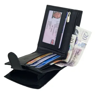 £7.95 • Buy Mens RFID BLOCKING Real Leather Wallet Zip Coin Pocket Purse ID Window 42 Black