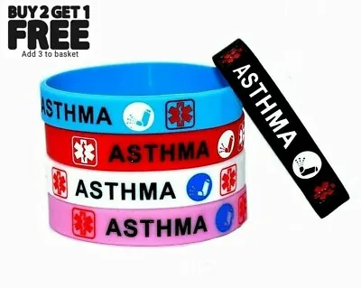 Asthma Asthmatic Medical Alert Bracelet Survival Silicone Awareness Adult Kids • £2.99