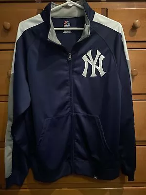 New York Yankees Majestic Jacket Mens Medium Zip Up Blue MLB (i1) • $10.20