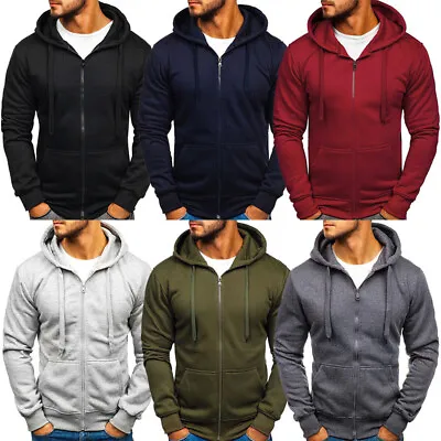 Jacket Coat Hoodie Sweatshirt Outwear Basic Hooded Zip Sweat Men • $21.09