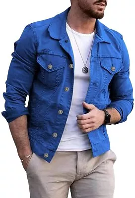 Men's Denim Jacket Casual Regular Fit Button Down Long Sleeve Jean Trucker • $21.99