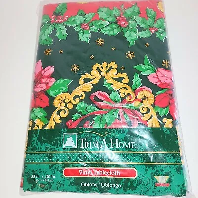 Trim A Home Vinyl Tablecloth 52  X 102  Oblong Christmas Mistletoe New • $12.98