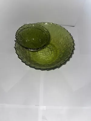 Vintage Antique Green Glass Chip Bowl With Dipping Bowl • $15