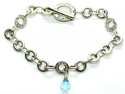 Links Of London Sterling Silver Blue Topaz  Drop T-Bar Bracelet 7.5” 13.7 Grams • £67