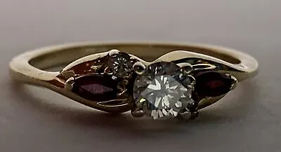 Vintage Solid 14k Gold Diamond Ruby Ring. Estate Size 7  Natural Diamond • $395