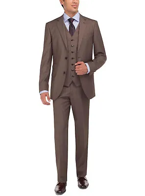 Luciano Natazzi Mens Two Button Vested Three Piece Suit Set Tweed Modern • $99.99