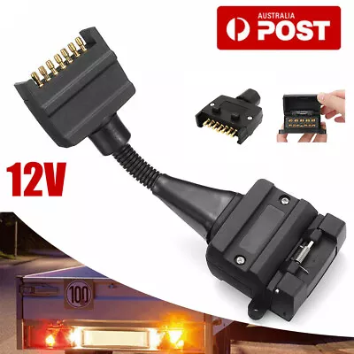 $17.26 • Buy 7 Pin Flat Female Socket To 12 Pin Male Plug Trailer Adaptor Caravan Connector