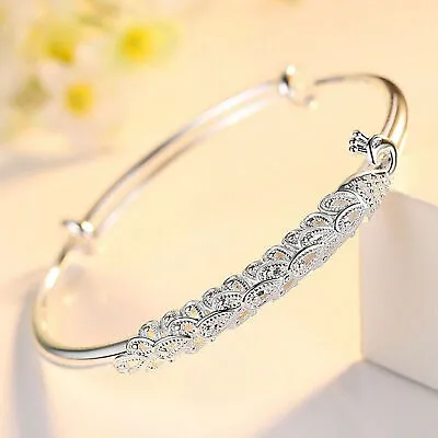 Vintage Handmade Silver Plated Bracelet Women Peacock Hand Bangle US • $7.64