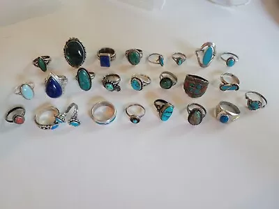 Vintage Native Southwest Sterling Silver Turquoise Ring Lot Of 25 123 Grams • $100