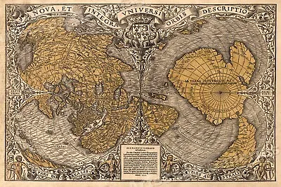 1530s Old Map Of The World As Seen From The North & South Poles - 16x24 • $12.95