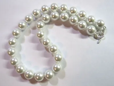 12mm 14mm WHITE Sea Shell Pearl Necklace 925 Sterling Silver Heart Toggle Clasp • $26