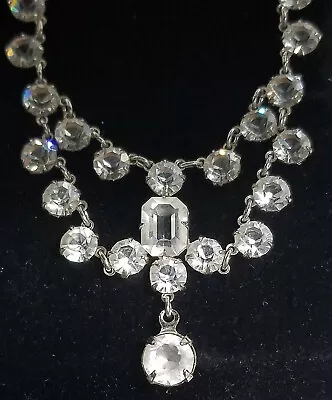 Vintage 1/20 12K White Gold-Filled Chandelier Glass Crystal Choker Necklace • $0.99