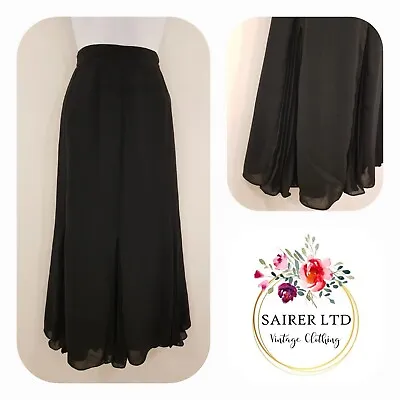 £29.75 • Buy Vintage Skirt Size 8 10 Black Sheer Floaty Long Maxi Concertina Smart Evening
