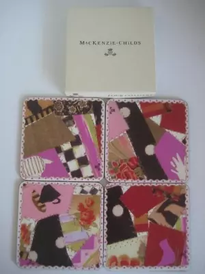 Mackenzie Childs Crazy Quilt Cork Backed Coasters Set Of 4 • $54