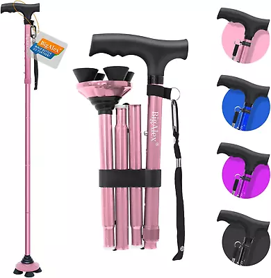 WALKING CANE Foldable Adjustable Pivoting Quad Stick For Seniors Elderly BIGALE • $39.99