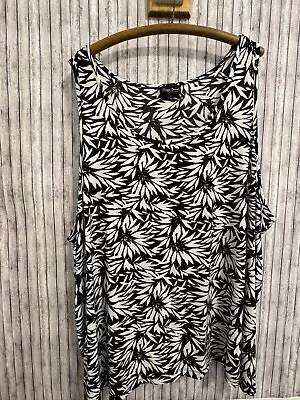 Maggie Barnes Tank Top Womens Size 5X 34/36 Black-And-White Floral (T1365N) • $18.99