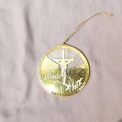 Cross In The Woods Indian River Gold Toned Michigan Souvenir 2.5  Glass Ornament • $8