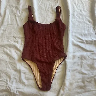 Zulu Zephyr Bordeaux Red Ribbed One Piece Swim Suit Low Back Stunning Size 8 • $85