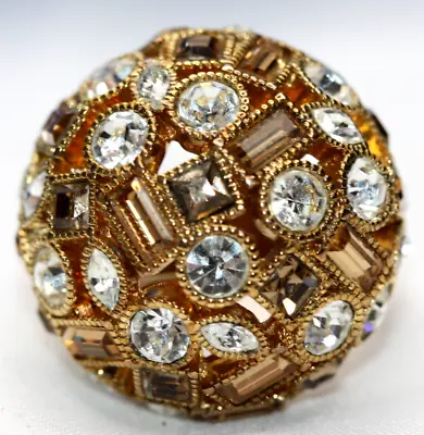 Signed MK Michael Kors Gold Tone Domed Cocktail Ring Clear & Topaz Rhinestones • $27.99