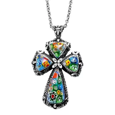 Murano Style Cross Chain Pendant Necklace For Women Religious 20  Birthday Gifts • $16.64