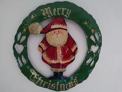 Merry Christmas Santa Clause Handmade Handpainted Metal Picture Wall Decor • $29