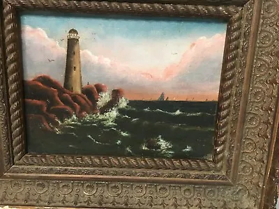 Antique New England Lighthouse & Seascape Painting Boston Cape Cod At Dusk  • $199.99