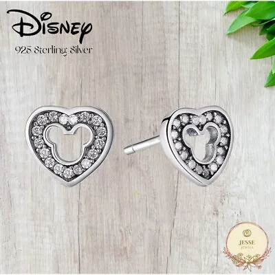 925 Sterling Silver Disney Mickey Earrings Mouse Disneyland Stud Heart Jewelry • $12.95