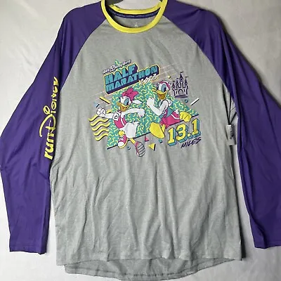 NEW Disney Shirt Adult Large Gray RunDisney Half Marathon Donald Duck Running • $46.13