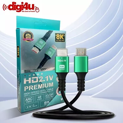 8K HDMI Cable 2.1 Ultra High Speed HDTV Lead 3D ARC 4320P For SKY PS4 PS5 XBOX • £9.99