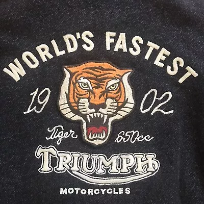 Lucky Brand Triumph Motorcycle Sweater Bomber Jacket Size XL Tiger • $98