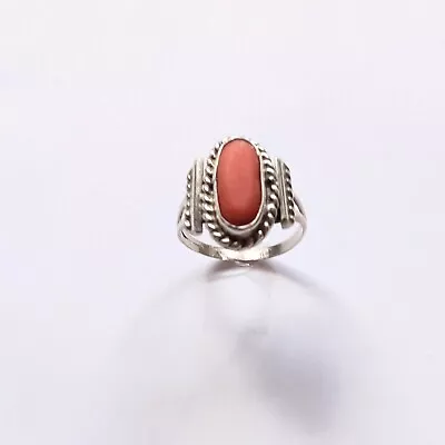 Vtg Old Pawn Navajo Artsian 925 Sterling Silver & Red Coral Ring 6.5 • $35.09