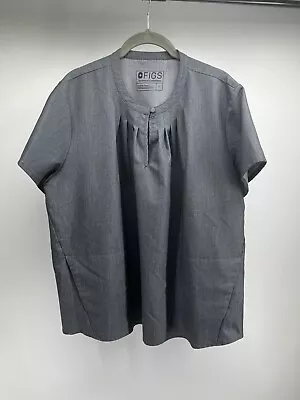 Figs Womens Maternity Gray Scrub Top Size Large Pleated Neckline Button Pockets • $17.95