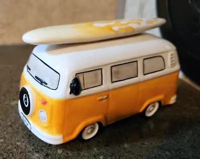 Volkswagen VW Ceramic Camper Van W/Surfboard Figure Yellow 8 Ball  ?Salt Shaker? • $13