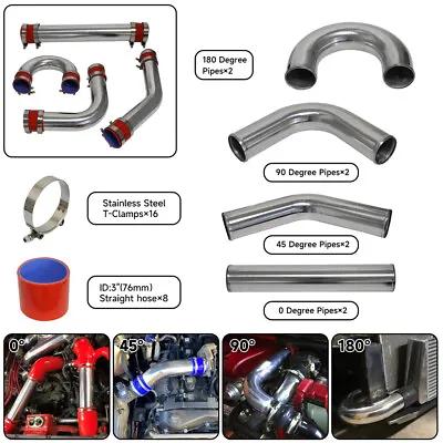 3.0  76mm Universal 8 PCS Turbo Intercooler Pipe Kit + Silicone Hose Clamps Red • $292.59