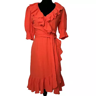 J Crew Womens Dress Orange Ruffle Wrap Frilly Feminine Size XS Beach Coastal • $25