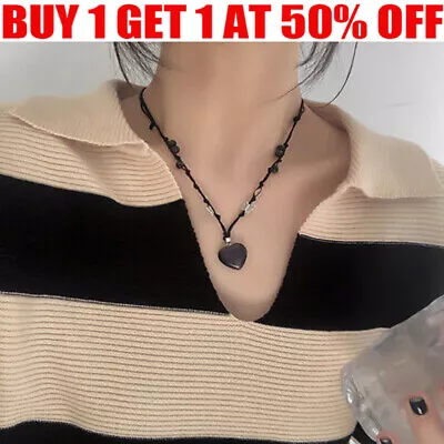 £4.19 • Buy Protection Anxiety Black Obsidian Heart Pendant Cord/Silver Chain Necklace 