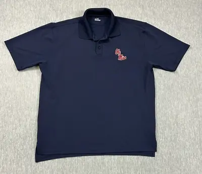 Ole Miss Polo Shirt Mens Medium Blue Rebels Stretch Golf  University Mississippi • $21.95