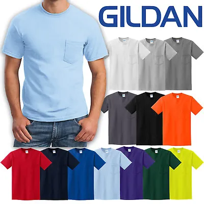 BIG MENS T-Shirt With POCKET Gildan 100% Preshrunk Cotton Tee 2XL 3XL 4XL 5XL • $19.49