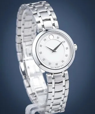 Movado Womens $1295 Dazzling Diamonds Silver Stnlss Stl 1881 Swiss Watch 0607097 • $489.99